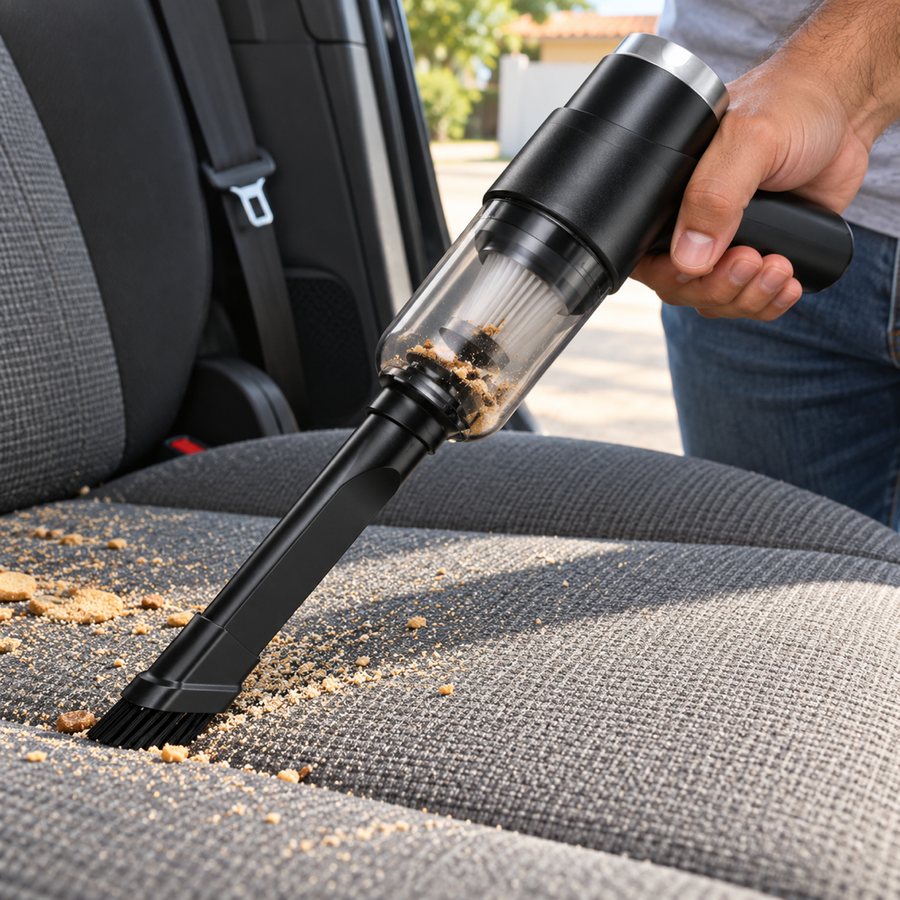 Aspirando migajas del asiento del auto